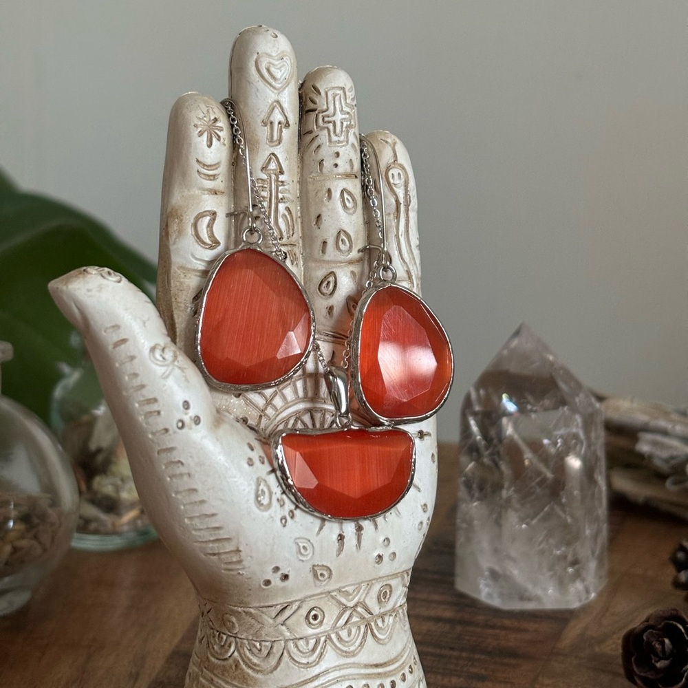 Orange Geometric Jewelry Set – Bohemian Necklace & Earrings